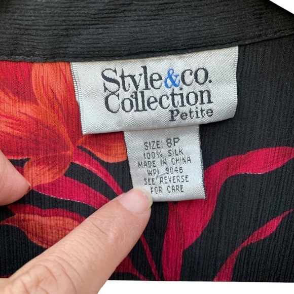 Style & Co women's 100% silk button down shirt sleeve black blouse size 8P - Picture 4 of 4